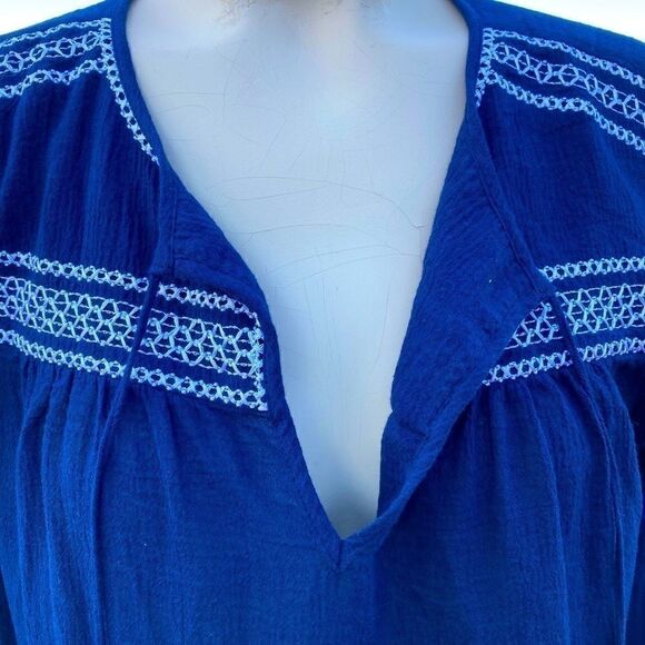 Land’s End Swim Coverup long sleeve sheer tassels embroidered modest Navy Small - Picture 4 of 16